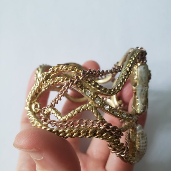 Gold Chain Skull Snake Shelf Cuff Bangle Bracelet - Picture 6 of 10